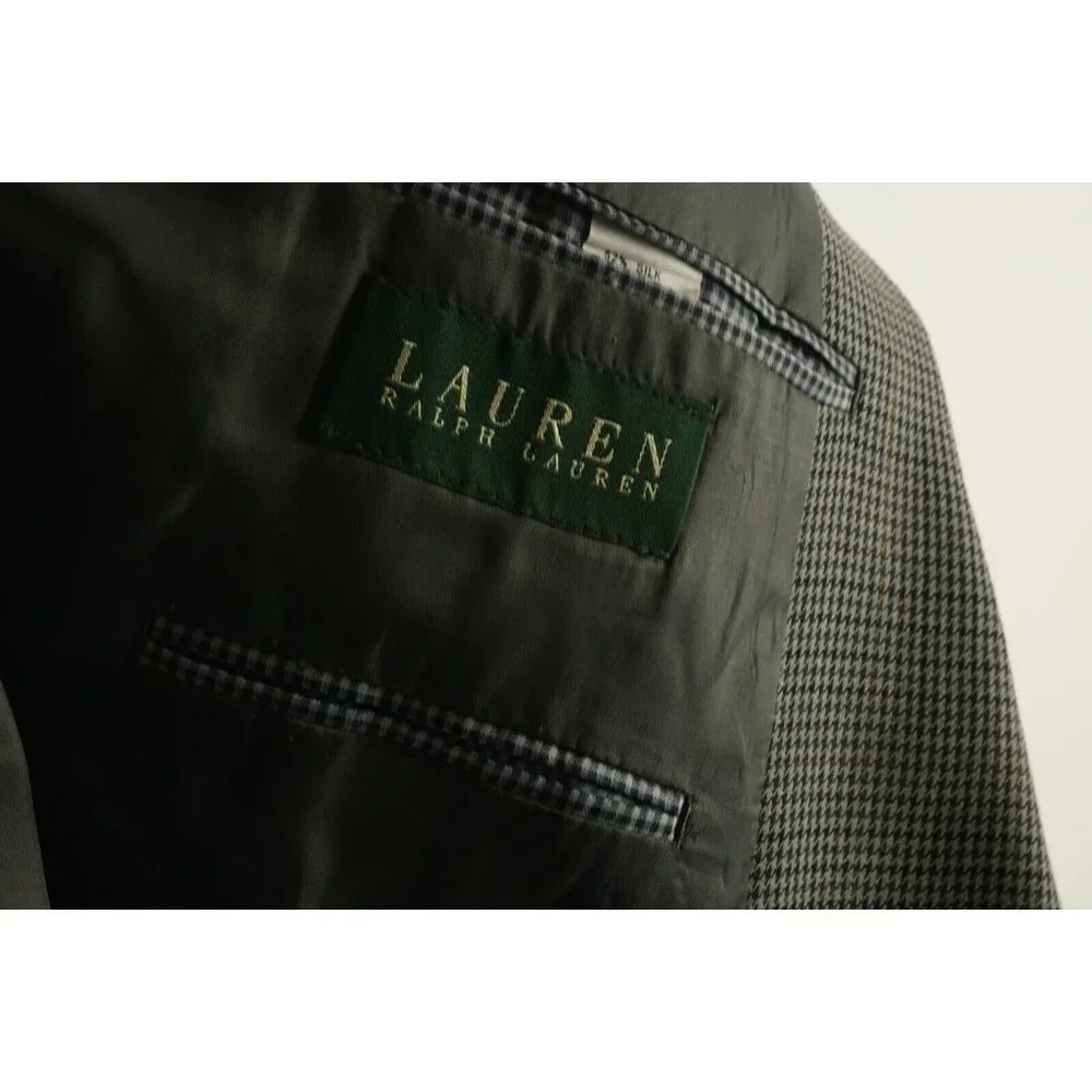 Lauren Ralph Lauren‎ Silk & Wool Mens 50R Gray Houndstooth Check Notch Blazer